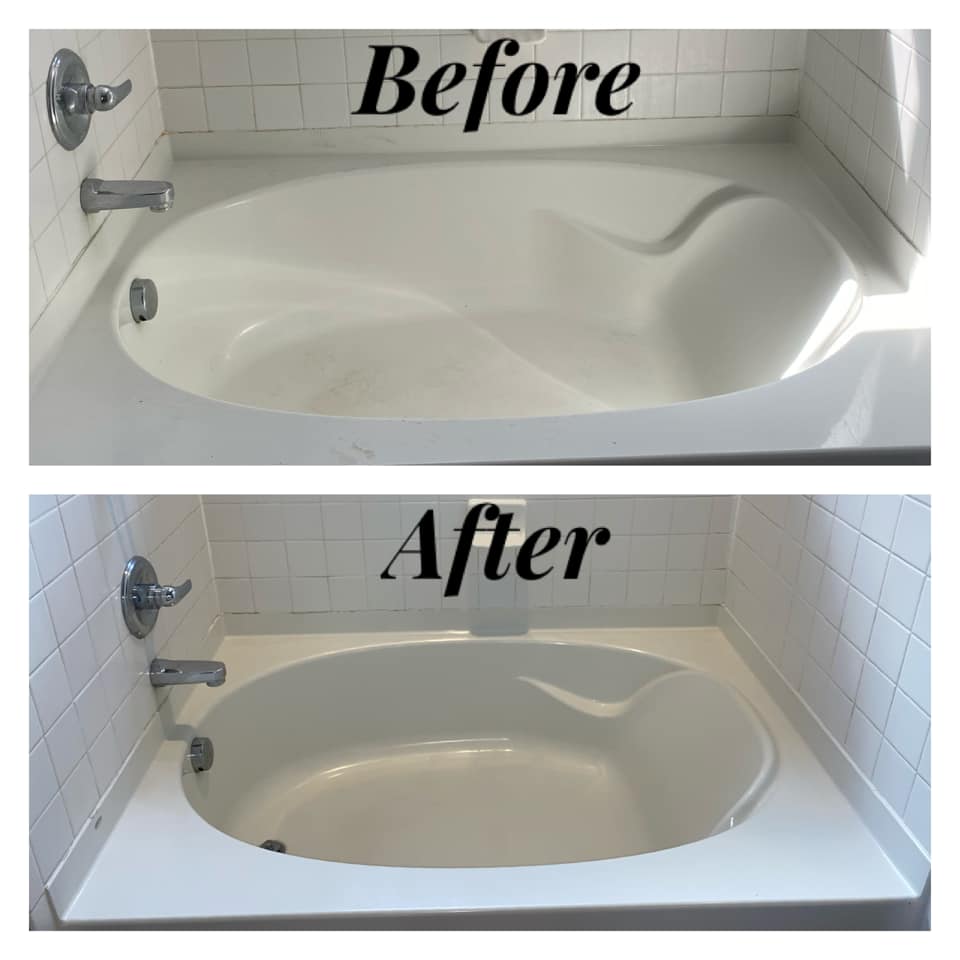 Bathtub before and after deep clean — dramatic transformation
