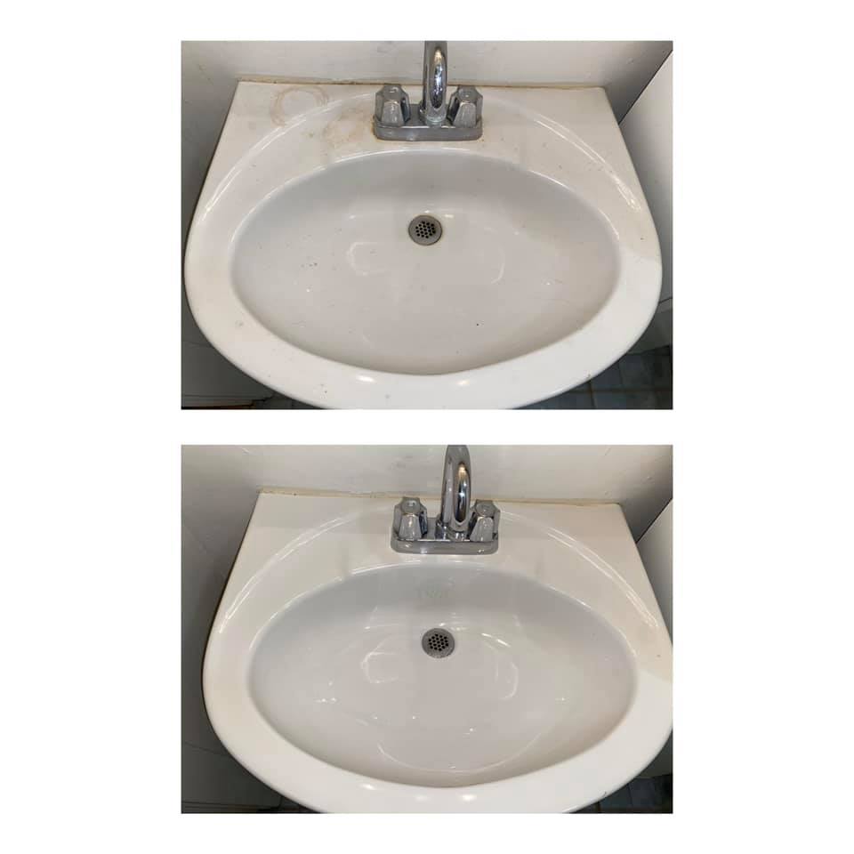 Bathroom sink before and after residential deep clean